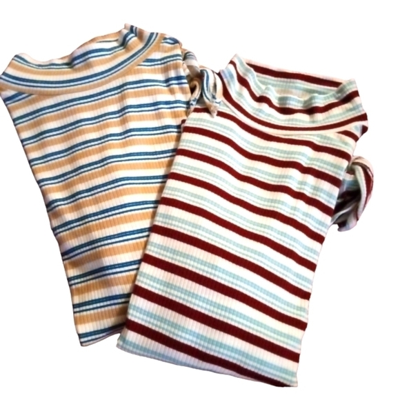 2/$25 St.John's Bay Mock Neck LS Tees Striped Tie Side Soft Layering 90's Y2K M - Picture 1 of 11